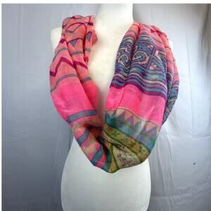 Pink multi-color Scarf women 60" x 20" thin 100% polyester infinity